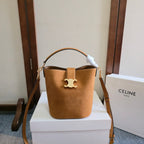 Celine New Small Brown Bucket Bag in Suede 276314