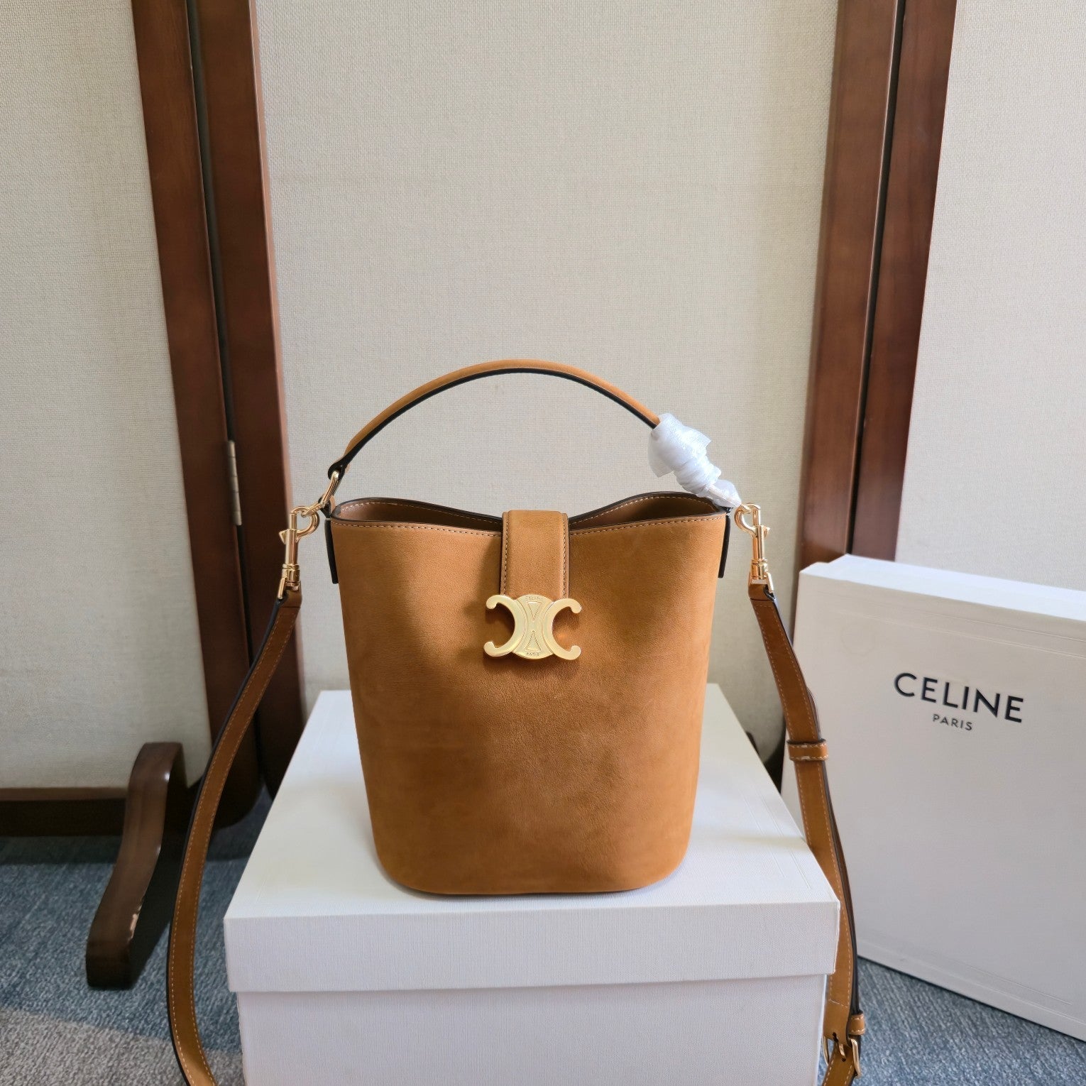 Celine New Small Brown Bucket Bag in Suede 276314