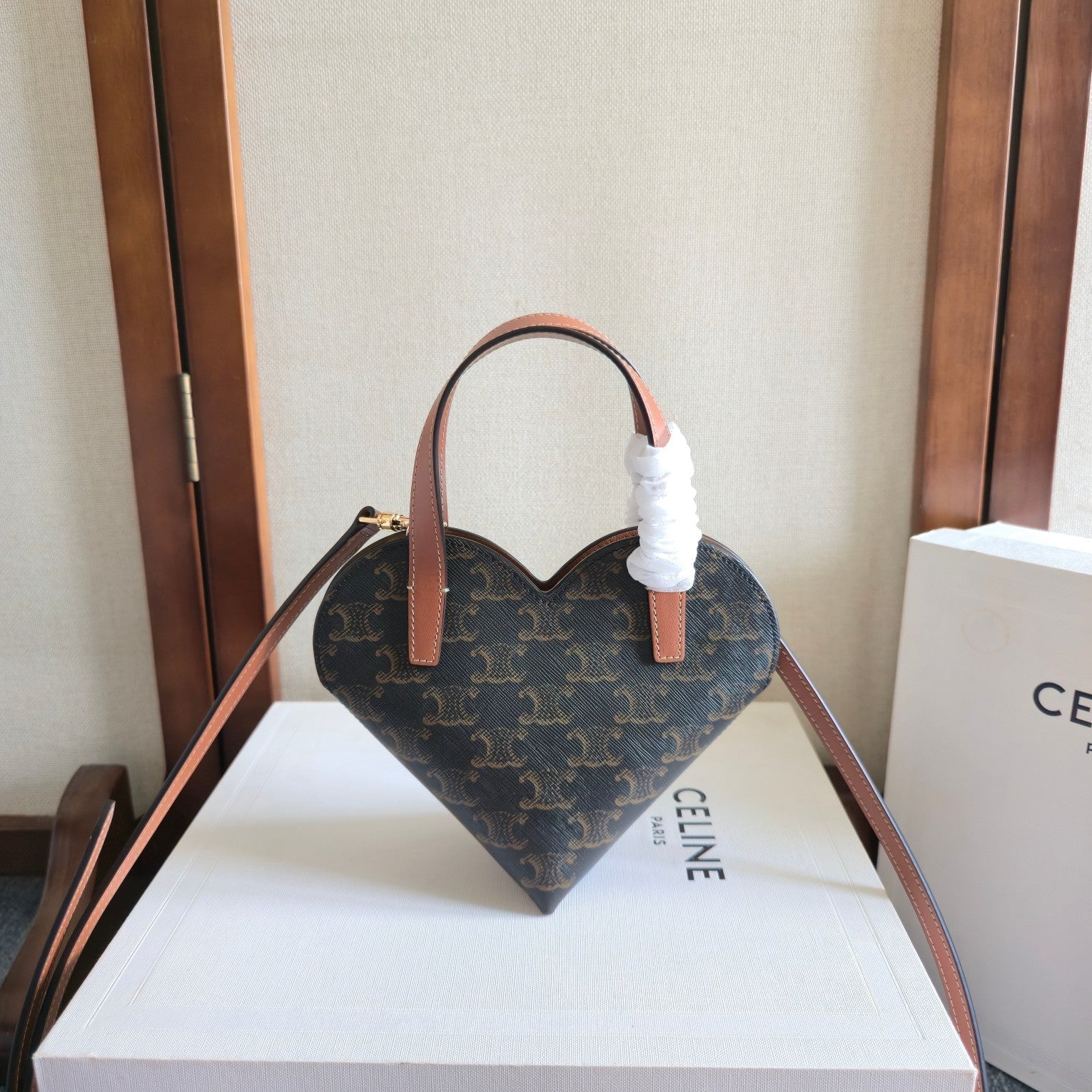 Celine Heart-Shaped Black Brown Bag in PVC Fabric with Leather 276287