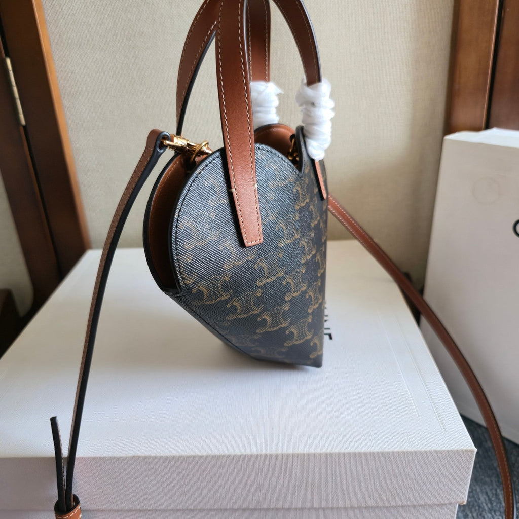 Celine Heart-Shaped Black Brown Bag in PVC Fabric with Leather 276287