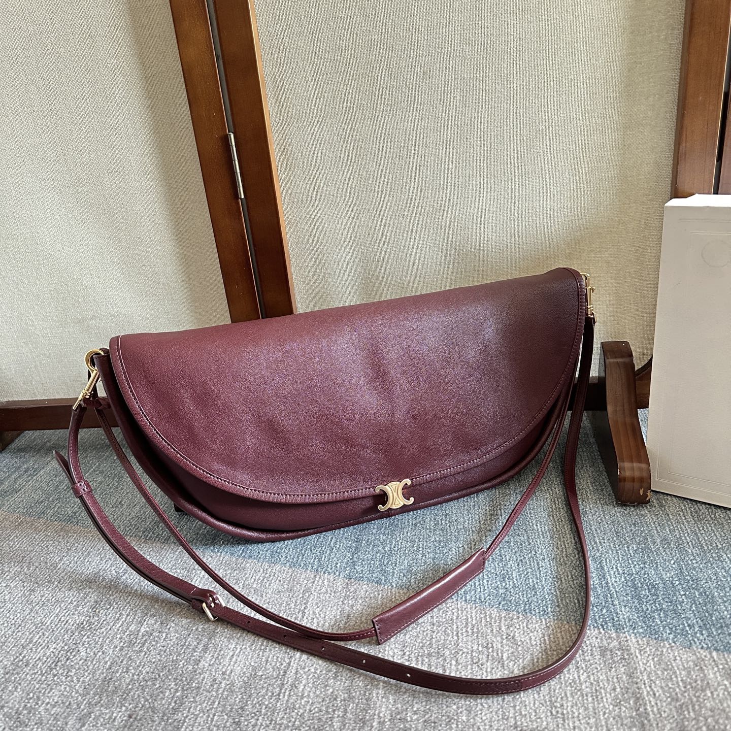 Celine Half Moon Burgundy Bag In Lambskin 276267
