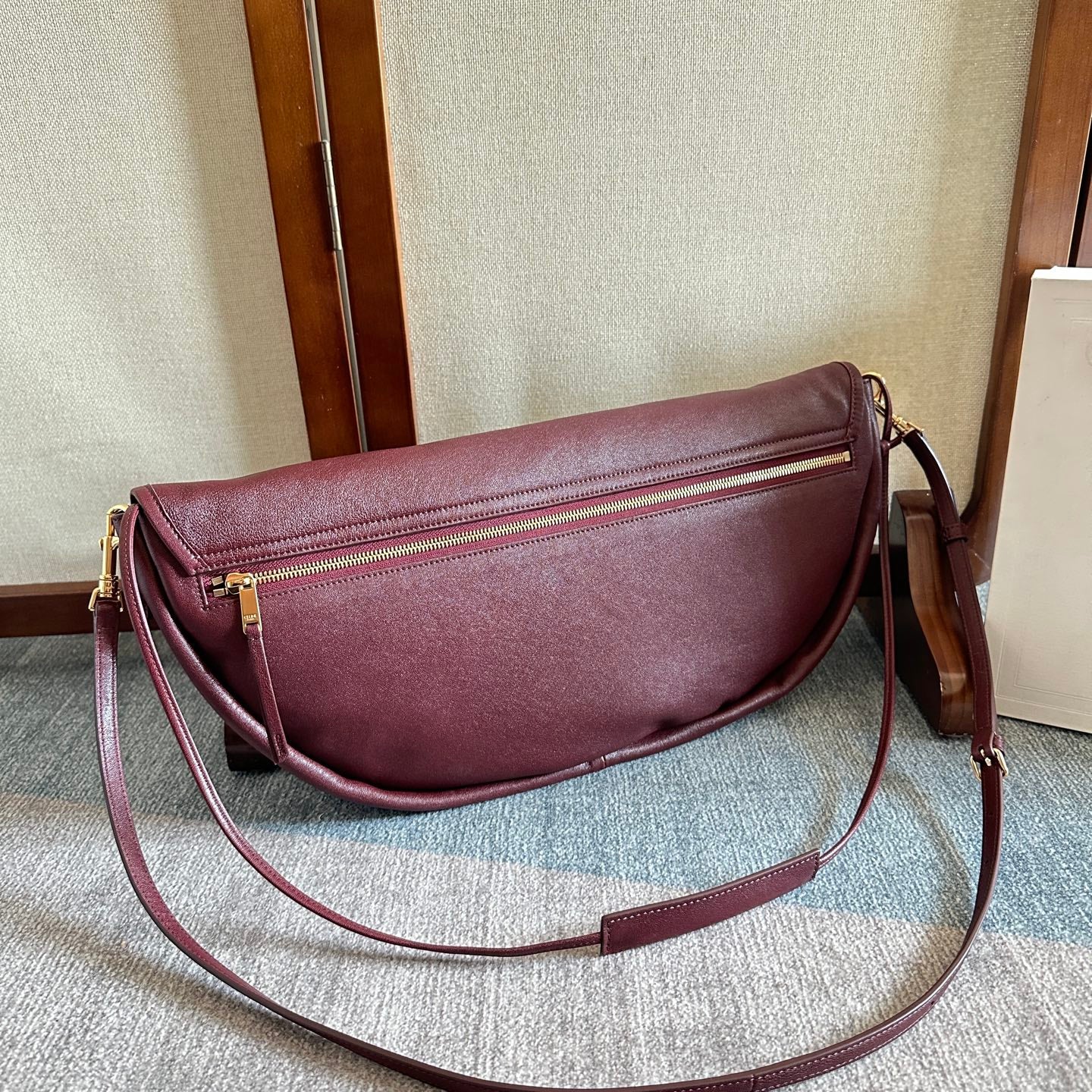 Celine Half Moon Burgundy Bag In Lambskin 276267