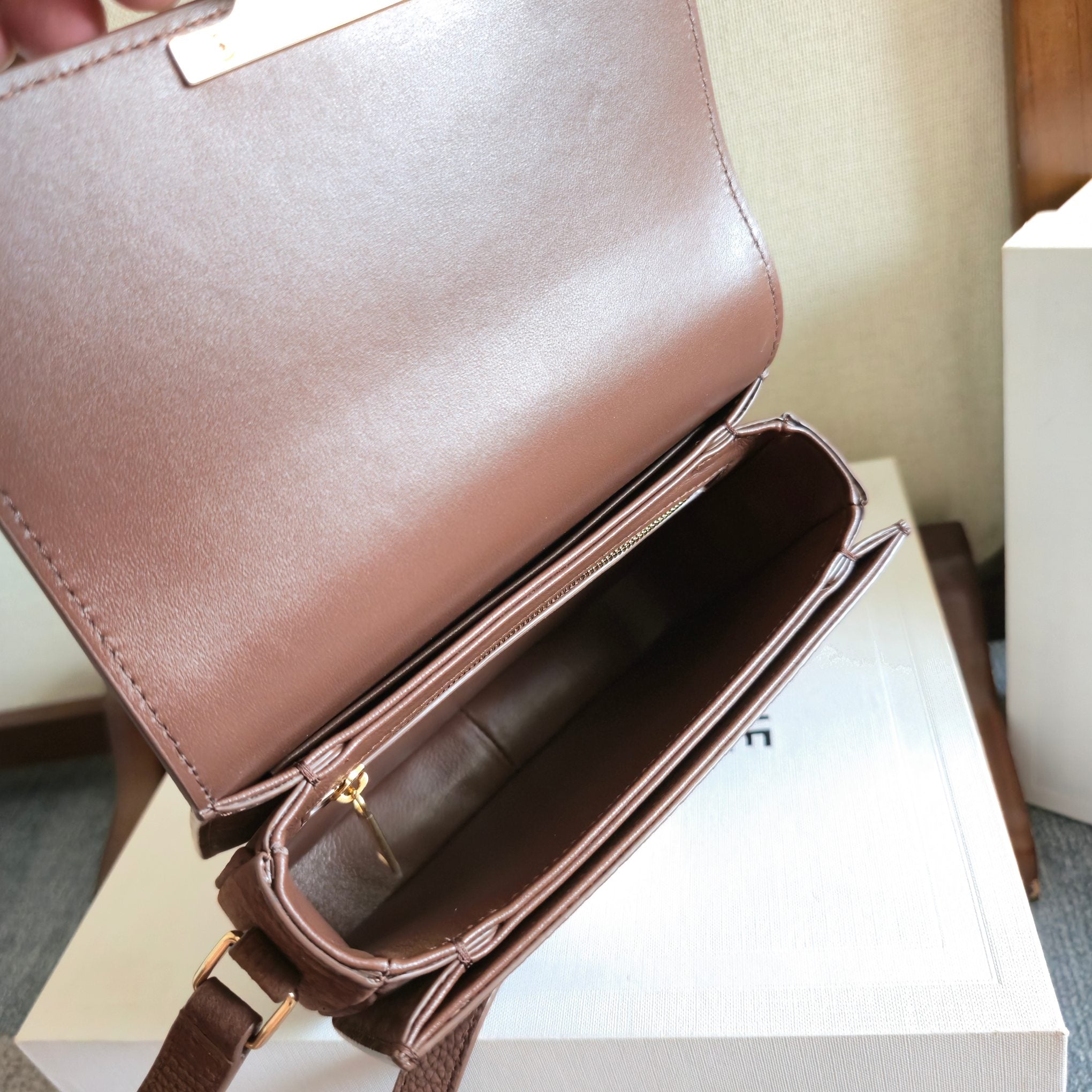 Celine TEEN TRIOMPHE Dark Brown Calfskin Handbag 276185