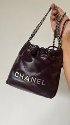 CC 24A Mini Hobo Bag 20cm Molten Dark Chocolate and Burgundy Lambskin SHW