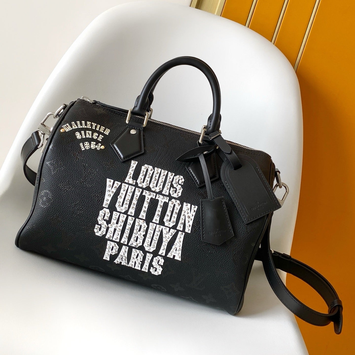 LV Speedy Bandoulière Handbag 40 Black in Monogram on Ostrich Leather 278120