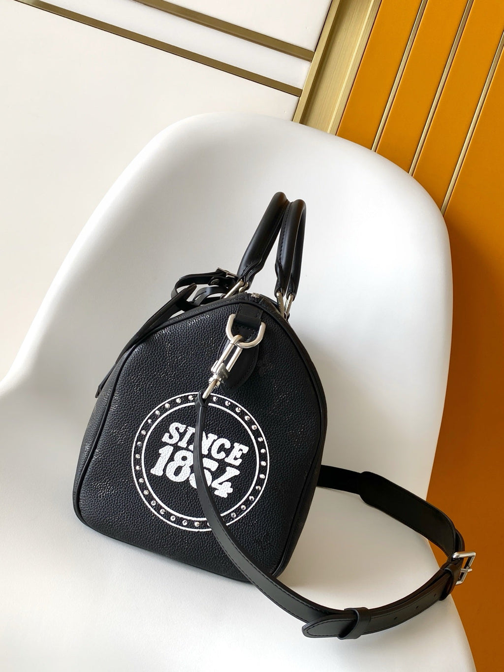 LV Speedy Bandoulière Handbag 40 Black in Monogram on Ostrich Leather 278120