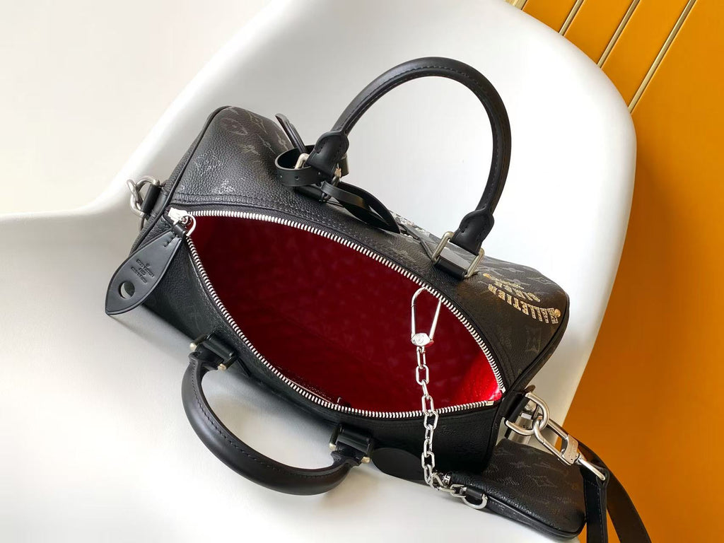 LV Speedy Bandoulière Handbag 40 Black in Monogram on Ostrich Leather 278120