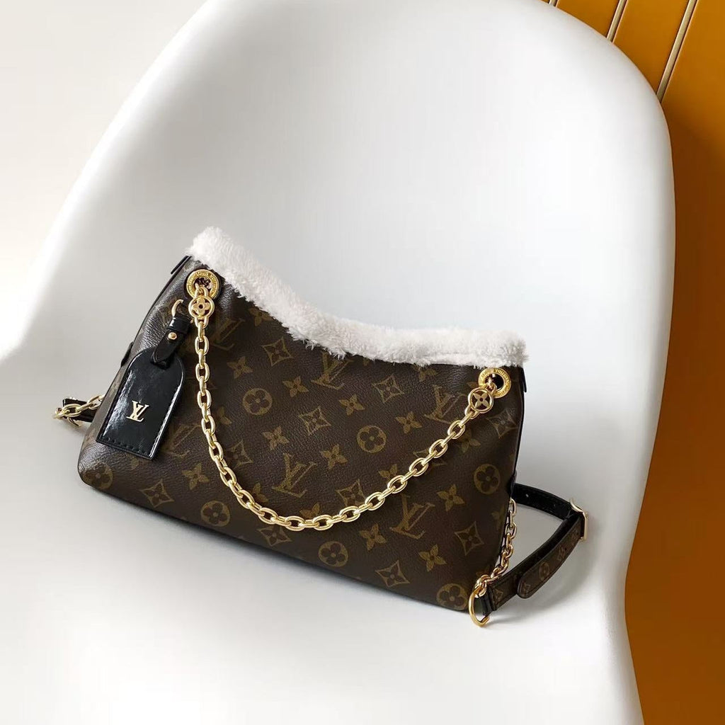 LV CarryAll BB Bag 26 Brown Monogram Canvas with Fur Trim 278094