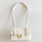 MM 26 Coco Long Shoulder Strap Flap White Bag in Cowhide