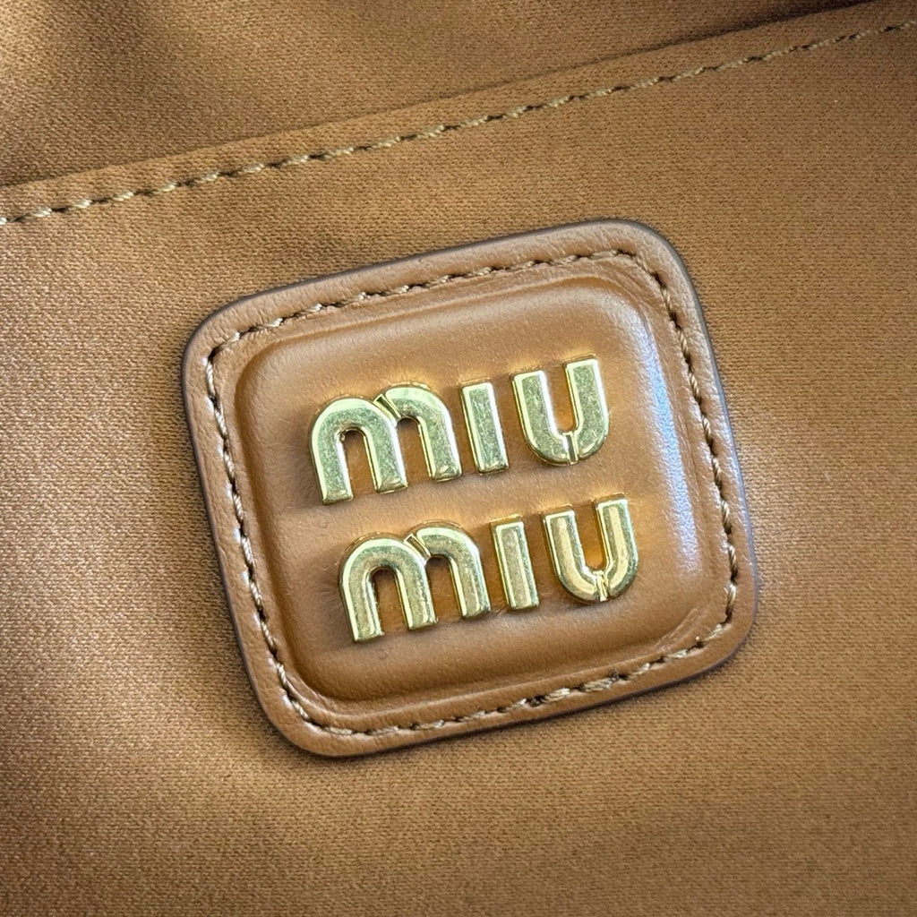 Miu Arcadie Small 19cm Bowling Handbag Camel Cowhide 280990