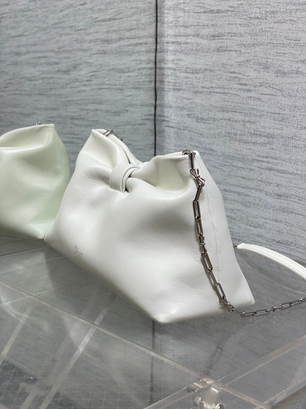 Dior 26 Bow Chain Bag in White Lambskin