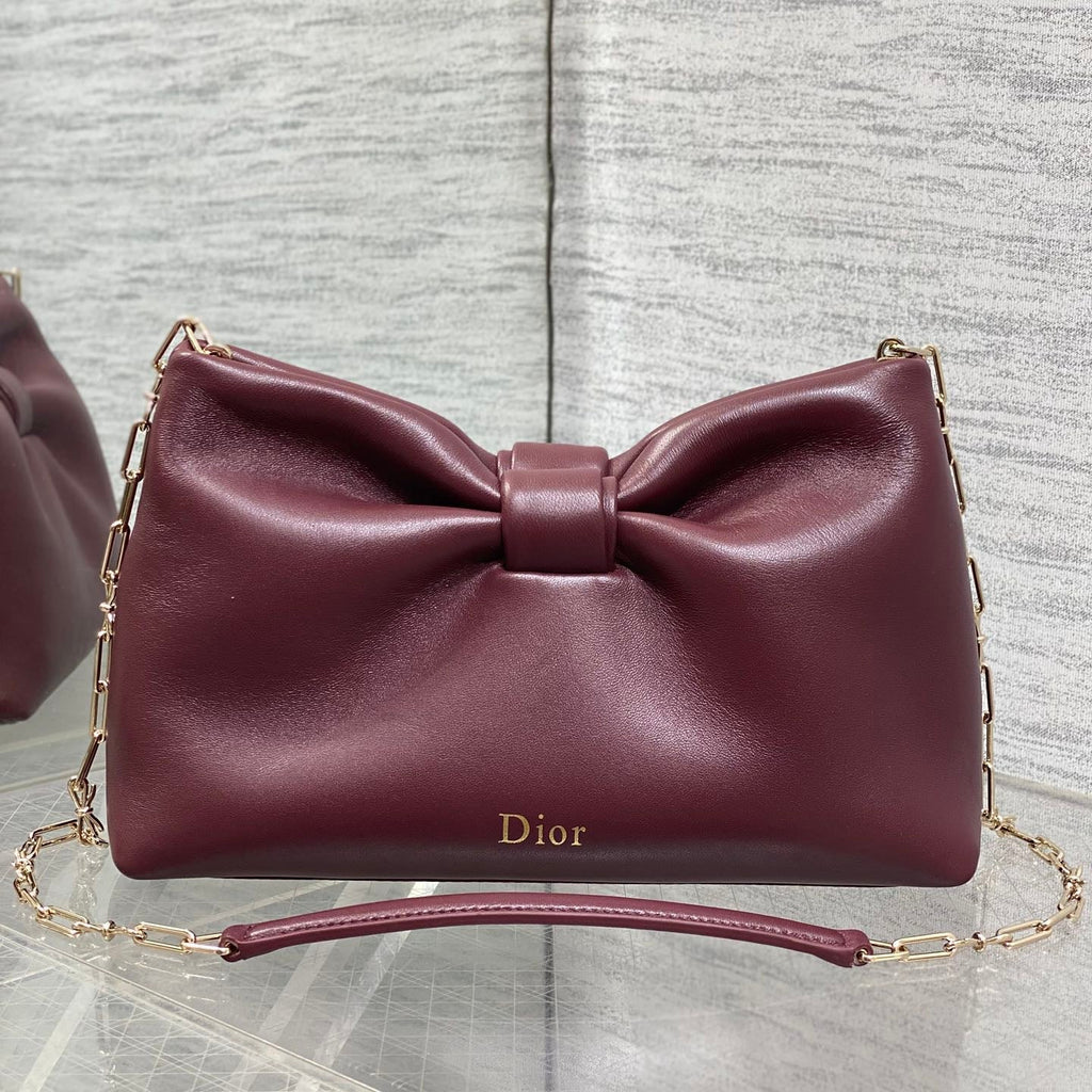 Dior 26 Bow Chain Bag in Burgundy Lambskin