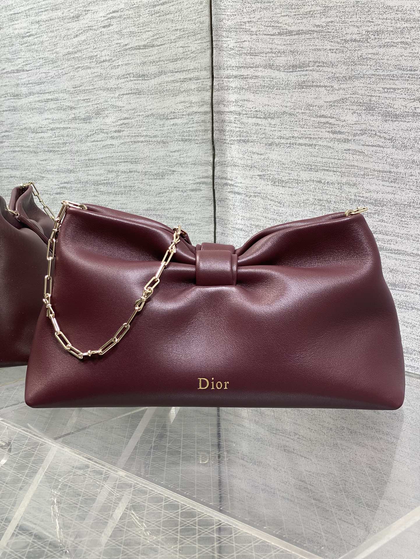 Dior 26 Bow Chain Bag in Burgundy Lambskin
