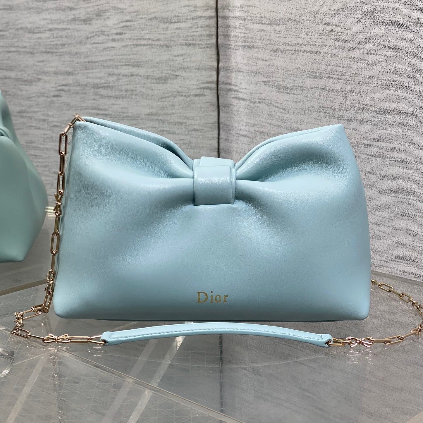 Dior 26 Bow Chain Bag in Blue Lambskin
