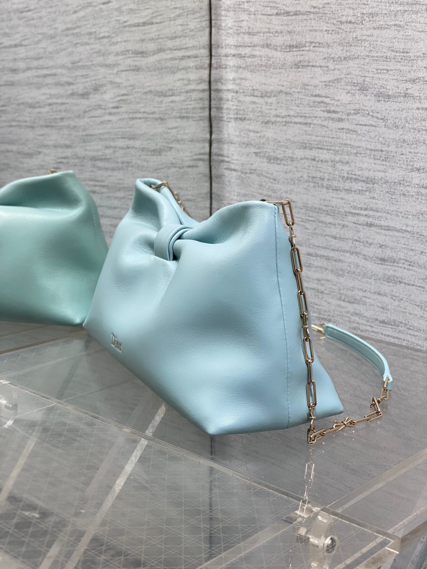 Dior 26 Bow Chain Bag in Blue Lambskin