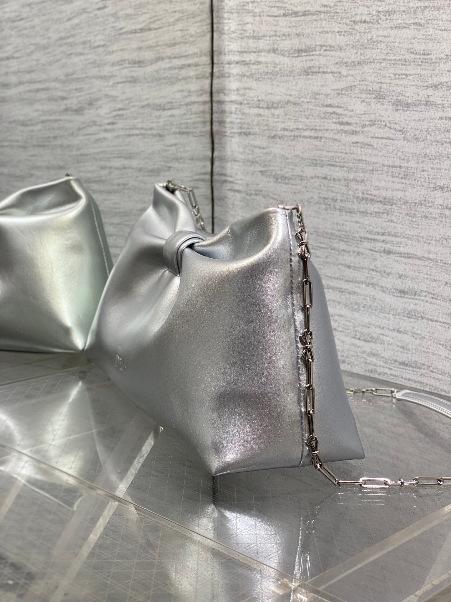 Dior 26 Bow Chain Bag in Silver Lambskin