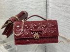 Dior 26 Bow Pearl Chain Clutch In Burgundy Glossy Lambskin GHW