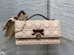 Dior 26 Bow Pearl Chain Clutch Two Tone Beige Burgundy Lambskin GHW