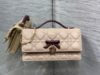 Dior 26 Bow Pearl Chain Clutch Two Tone Beige Burgundy Lambskin GHW