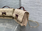 Dior 26 Bow Pearl Chain Clutch Two Tone Beige Burgundy Lambskin GHW
