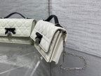 Dior 26 Bow Pearl Chain Clutch Two Tone White Black Lambskin SHW