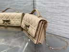 Dior 26 Bow Pearl Chain Clutch Two Tone Beige Army Green Lambskin GHW