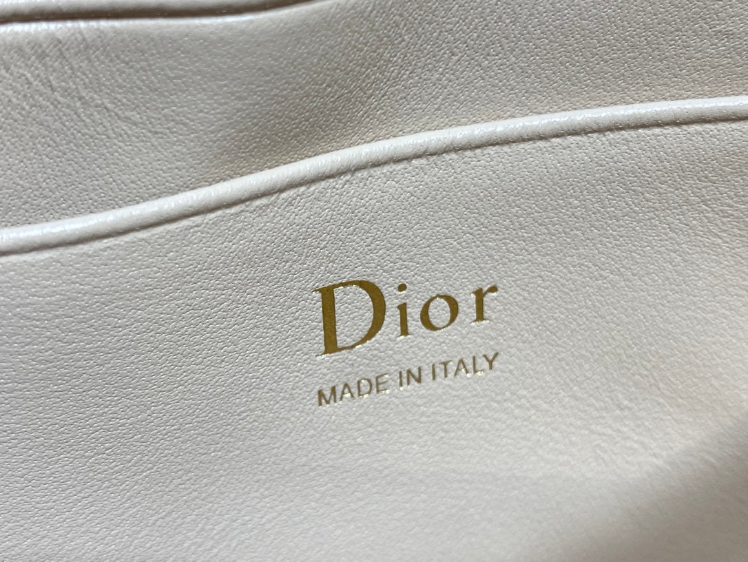 Dior 26 Bow Pearl Chain Clutch Two Tone Beige Army Green Lambskin GHW