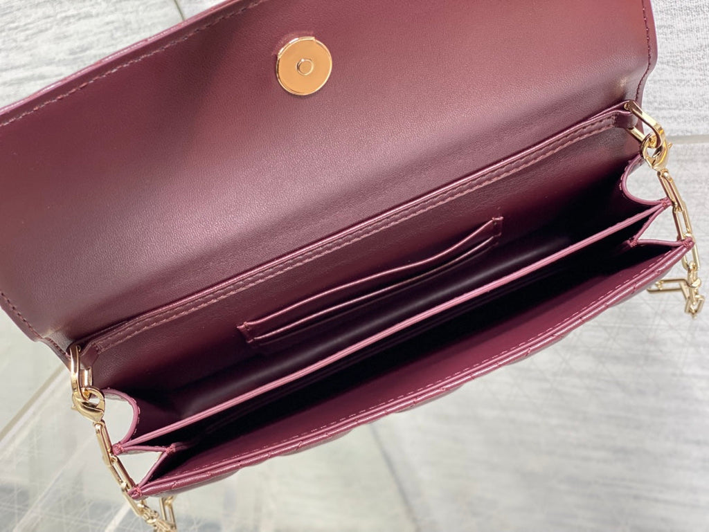 Dior 26 Bow Pearl Chain Clutch Burgundy Lambskin GHW