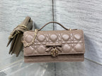 Dior 26 Bow Pearl Chain Clutch Chocolate Brown Lambskin GHW