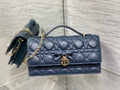 Dior 26 Bow Pearl Chain Clutch Navy Blue Lambskin GHW