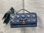 Dior 26 Bow Pearl Chain Clutch Navy Blue Lambskin GHW