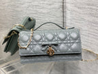 Dior 26 Bow Pearl Chain Clutch Cement Gray Lambskin GHW