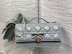 Dior 26 Bow Pearl Chain Clutch Cement Gray Lambskin GHW