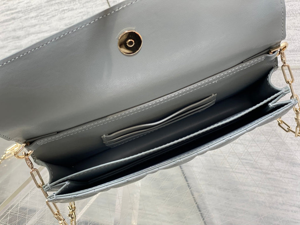 Dior 26 Bow Pearl Chain Clutch Cement Gray Lambskin GHW