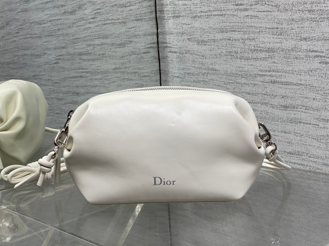 Dior 26 Bow Pouch 20cm in White Lambskin