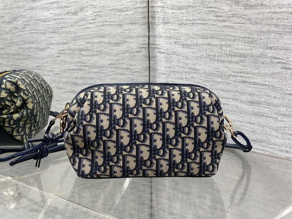 Dior 26 Bow Pouch 20cm in Blue Jacquard Lambskin
