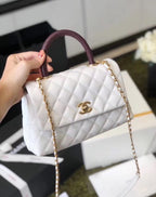 CHL -  Coco Handle Quilted Lizard Handle Bag 24LO Caviar Leather Gold Hardware Spring/SuMM - er Act 1 Collection, White