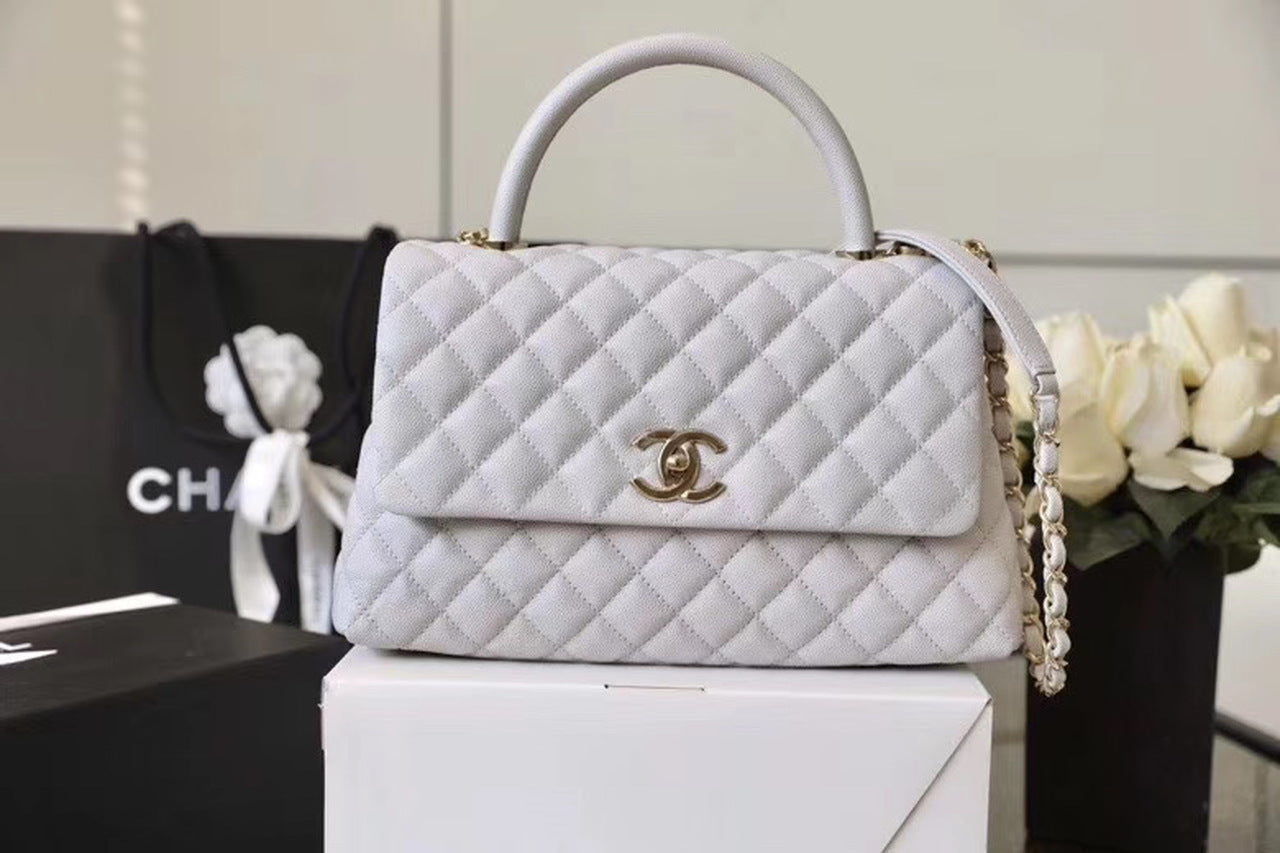 CHL -  Coco With Top Handle Bag Gold Toned Hardware White For Women 11.4in/29LO