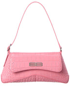 Blnciaga XX Small Croc-Embossed Leather Flap Shoulder Bag