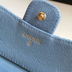 CC FLAP CARD HOLDER 11.5 SKY GRAINED CALFSKIN GOLD ICON