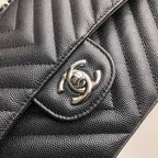 CHL -  Chevron Classic Handbag SilLusso Official - Hardware Black For Women Bags, Shoulder And Crossbody Bags 10.2in/26LO