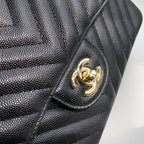 CHL -  Chevron Classic Handbag Gold Toned Hardware Black For Women, Women’s Bags, Shoulder And Crossbody Bags 10.2in/26LO