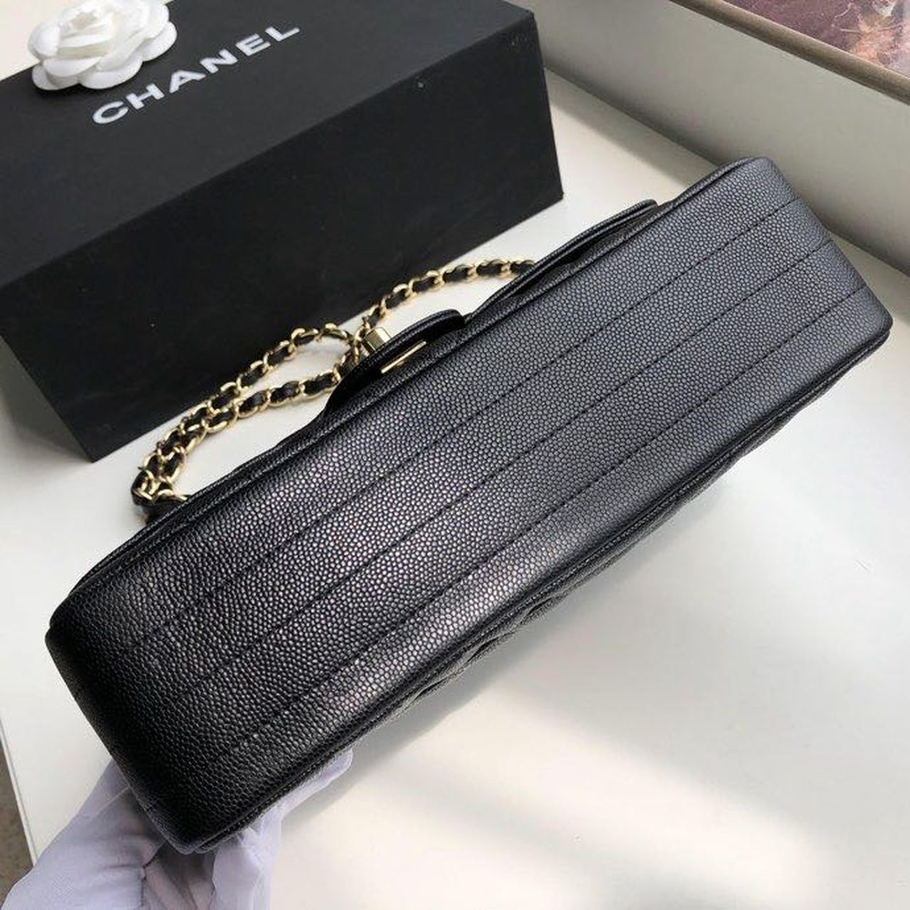 CHL -  Chevron Classic Handbag Gold Toned Hardware Black For Women, Women’s Bags, Shoulder And Crossbody Bags 10.2in/26LO