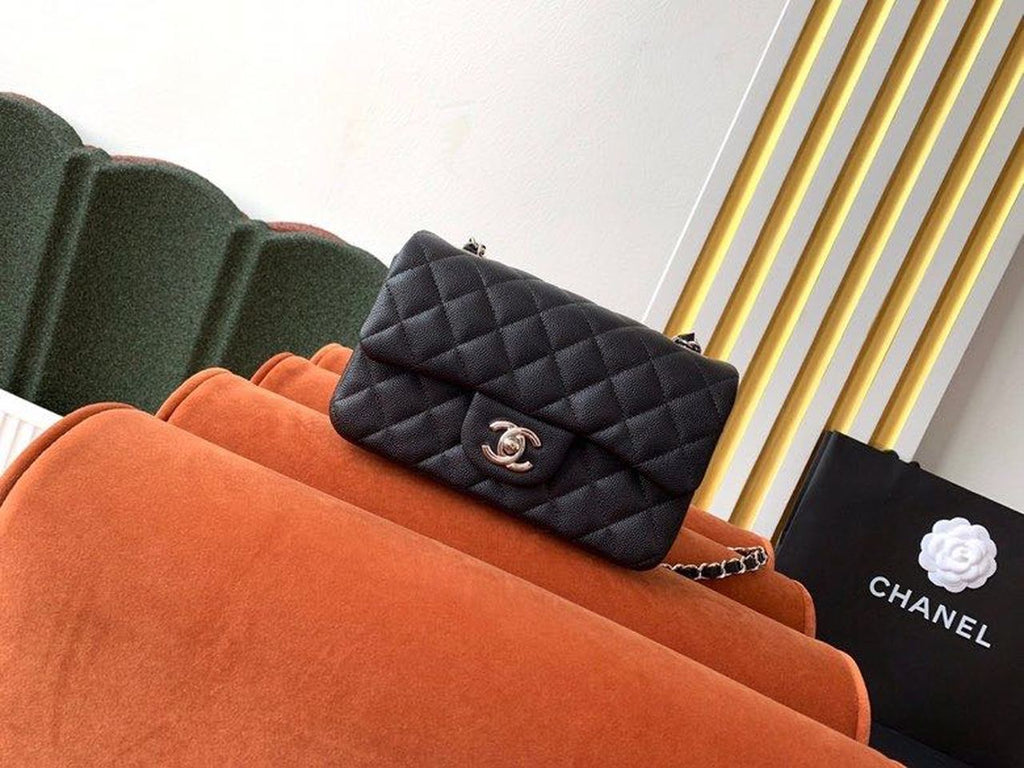 CHL - Small Classic Handbag Rose Gold Toned Hardware Black For Women Bags, Shoulder and Crossbody Bags 7.8in/20LO A01113