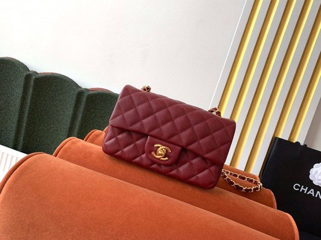 CHL -  Classic HandBag Gold Toned Hardware Burgundy For Women 7.8in/20LO