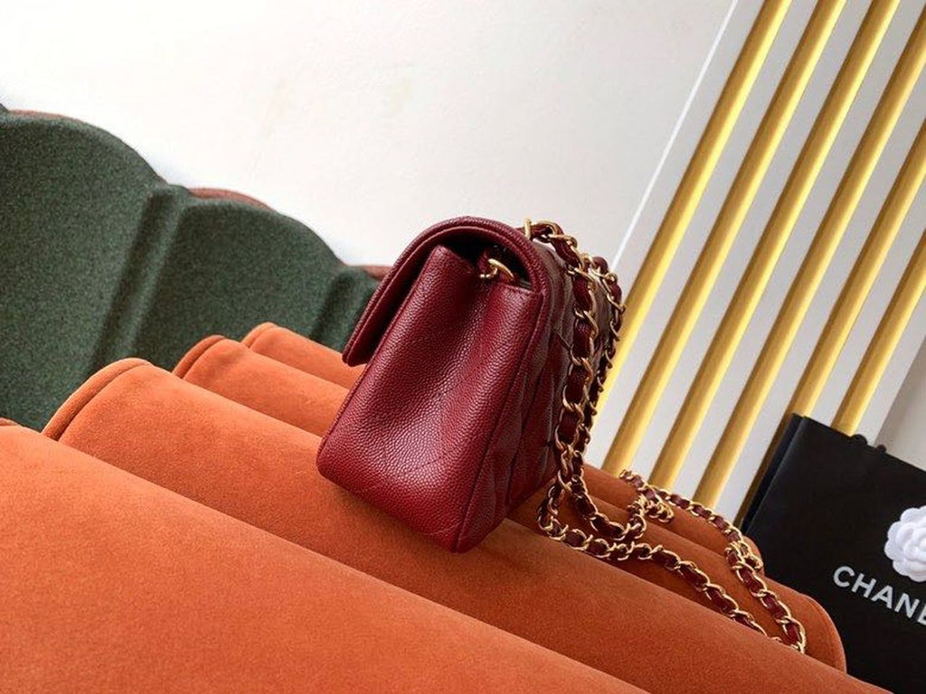 CHL -  Classic HandBag Gold Toned Hardware Burgundy For Women 7.8in/20LO