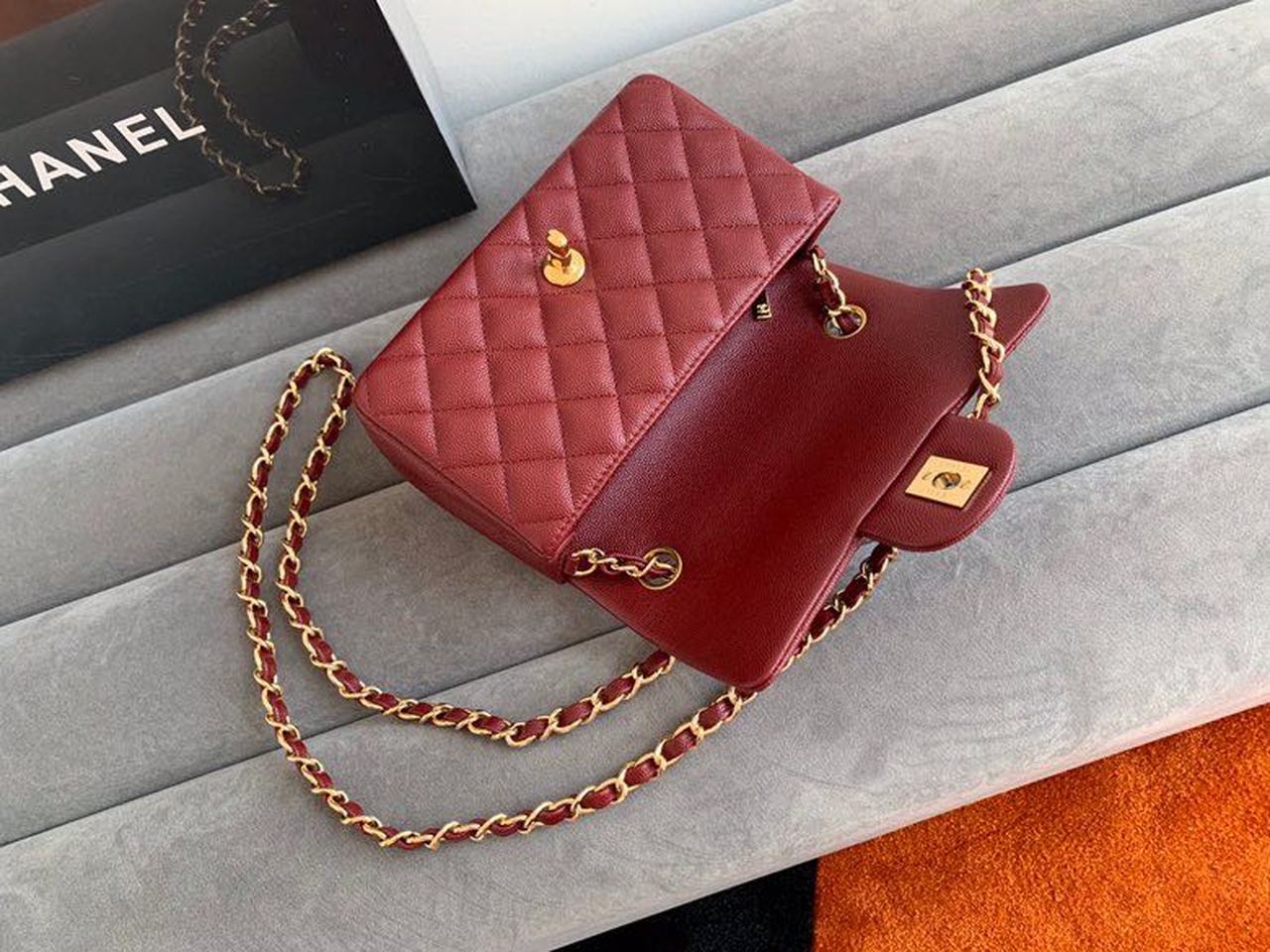 CHL -  Classic HandBag Gold Toned Hardware Burgundy For Women 7.8in/20LO