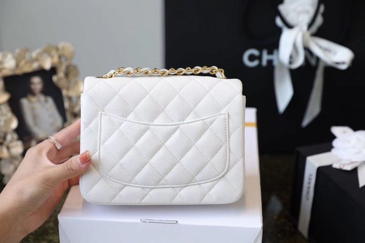 CHL -  Classic Mini Flap Bag Golden Hardware White For Women 6.6in/17LO A35200