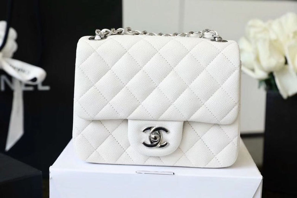 CHL -  Classic Mini Flap Bag SilLusso Official - Hardware White For Women 6.6in/17LO A35200