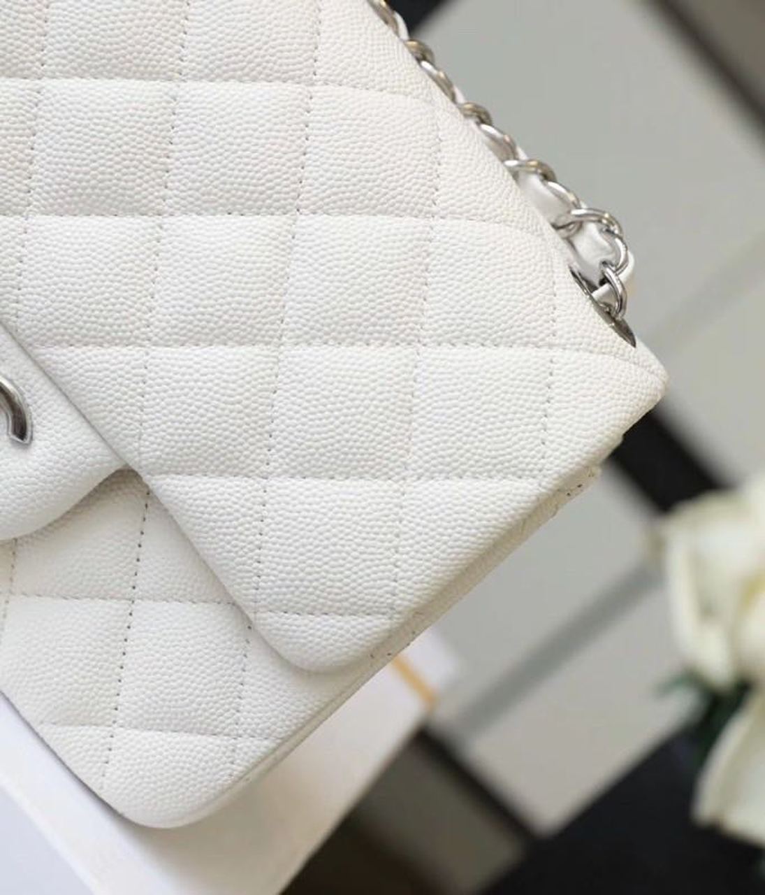 CHL -  Classic Mini Flap Bag SilLusso Official - Hardware White For Women 6.6in/17LO A35200